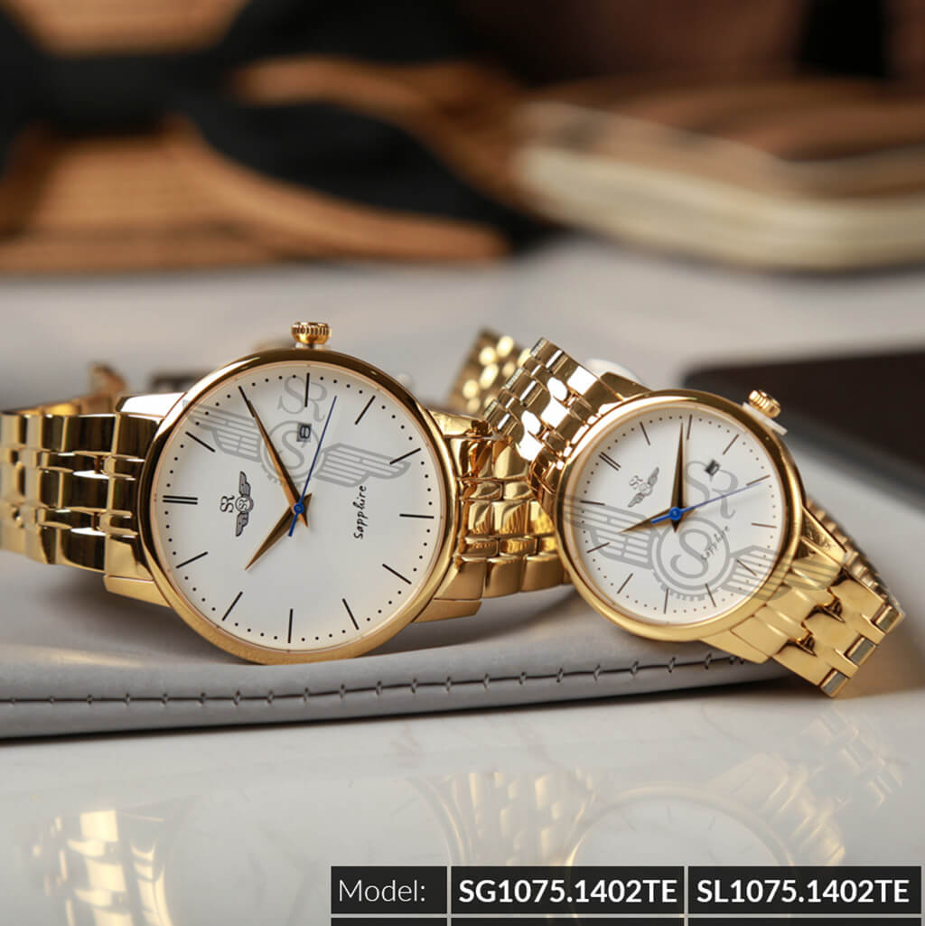 Đồng hồ cặp đôi SRWATCH SR1075.1402TE trắng chính hãng Đồng hồ cặp đôi SRWATCH SR1075.1402TE trắng chính hãng